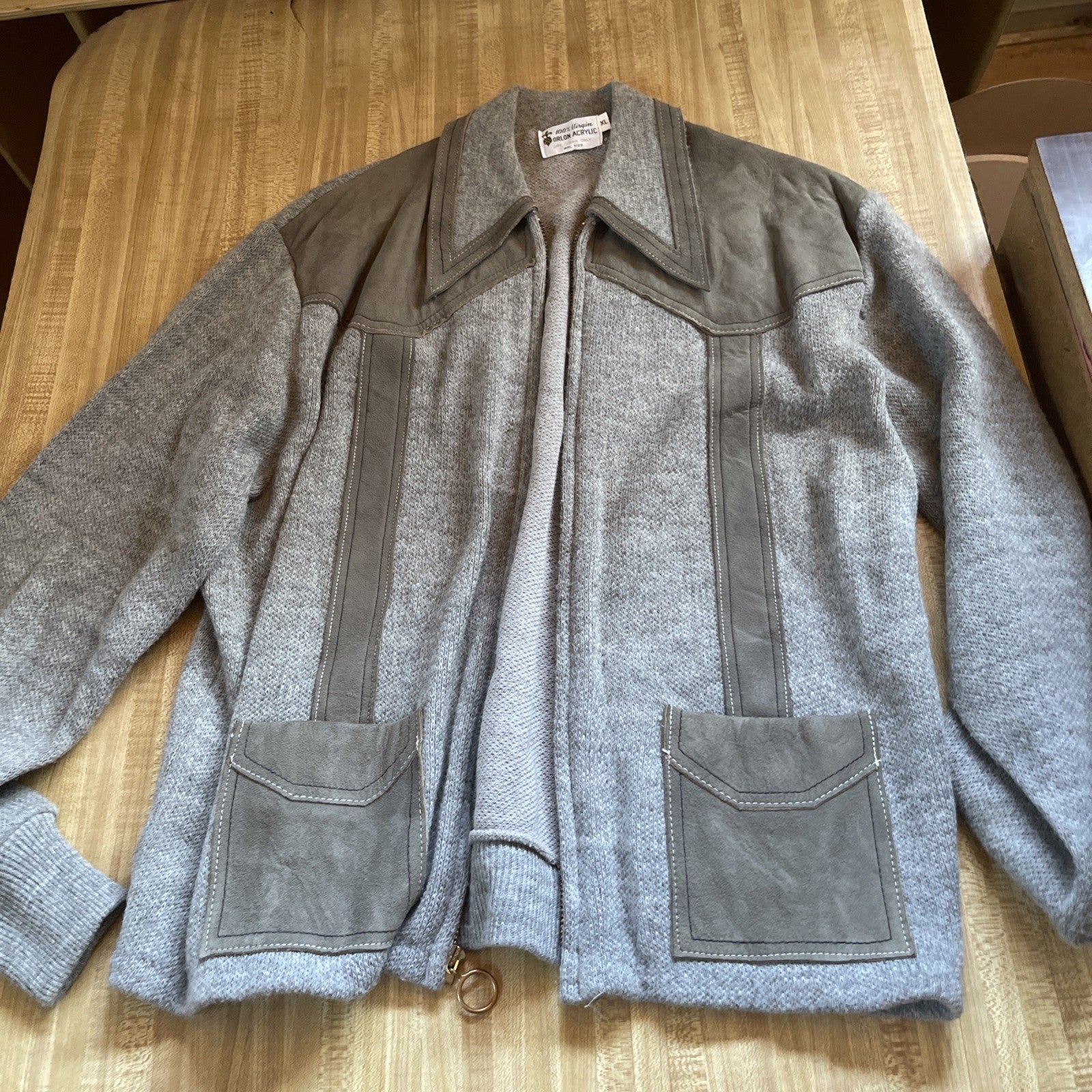 Vintage 100% Virgin Orlon Acrylic Full Zip Sweater XL