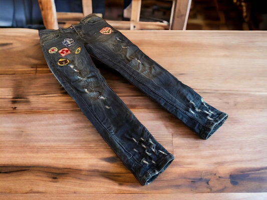 Designer Patchwork Distressed Skinny Jeans 30x29