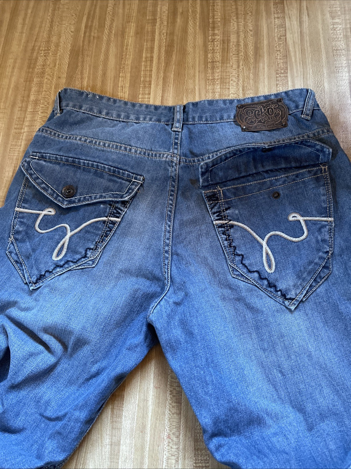 Vintage Y2K Baggy Wide Leg Ecko Jeans 34/32 Hiphop Streetwear 10 Inch Leg Open