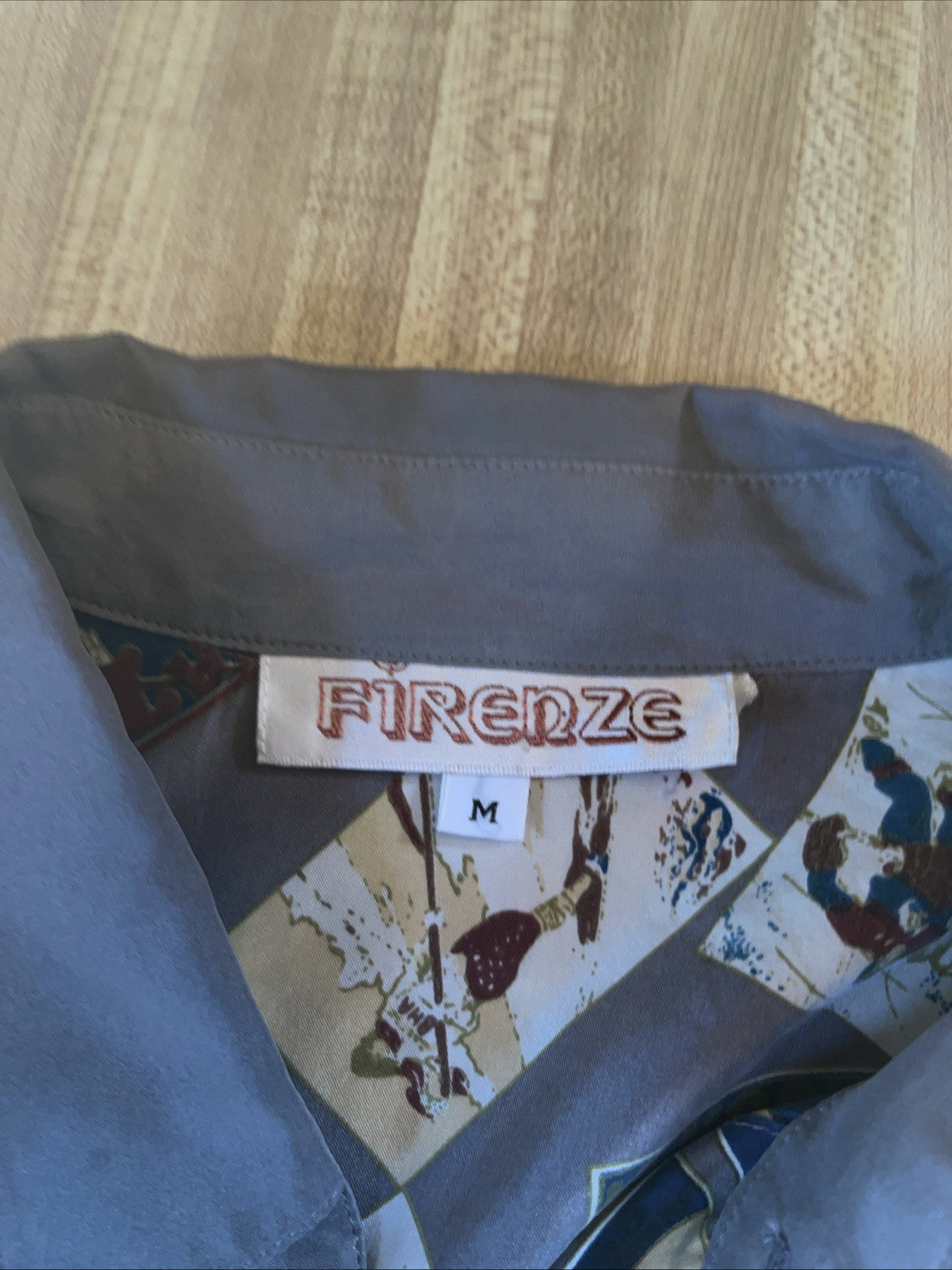 Vintage Firenze Button Up Top With Shoulder Pads Medium Silk AOP