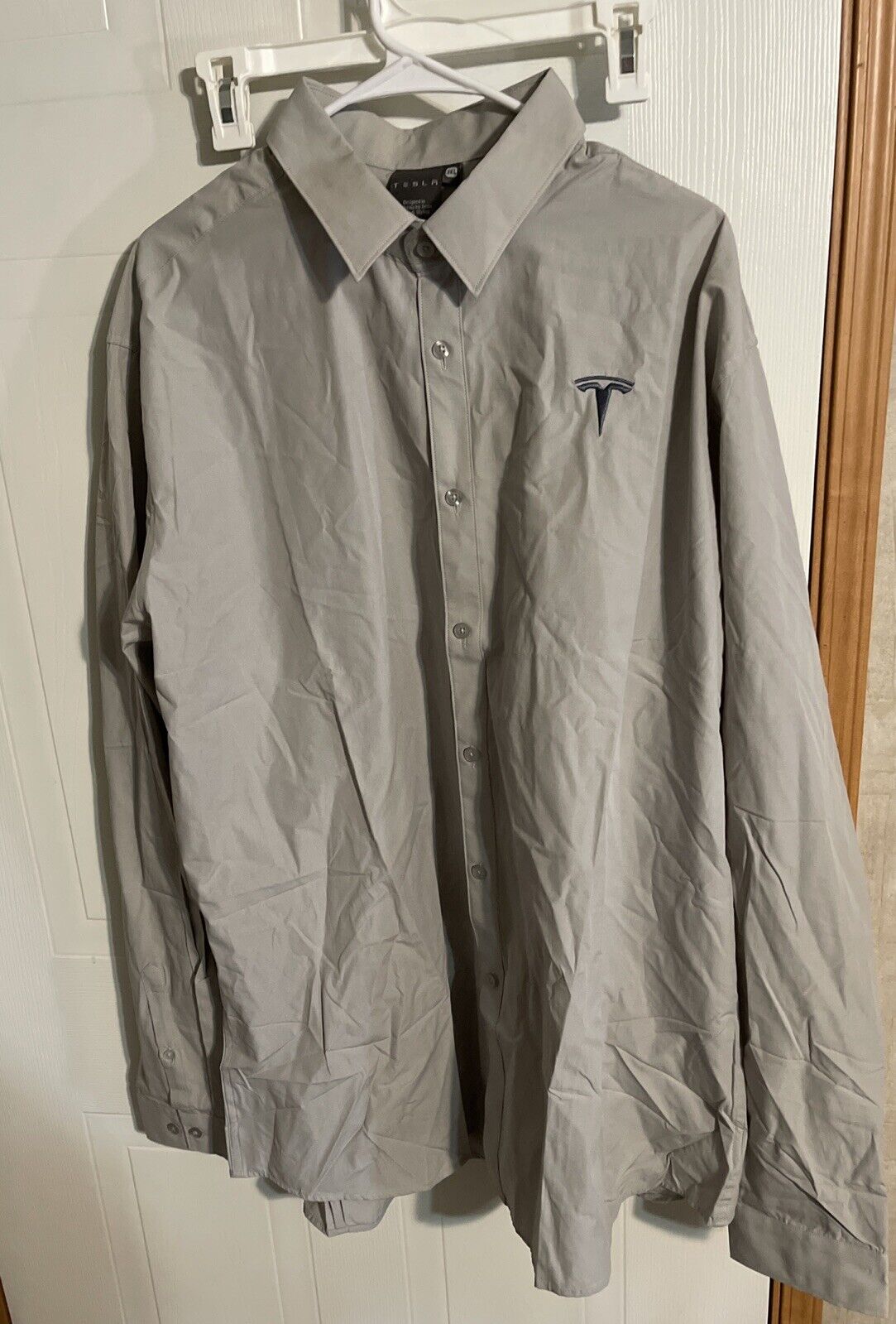 TESLA Shirt Mens 3XL Button Up Gray Embroidered Employee Workwear Long Sleeve