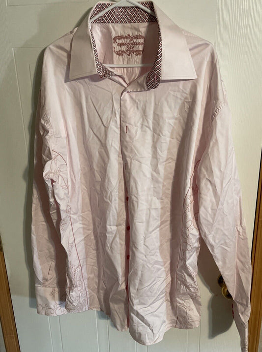 1118 Emporium 5XL dress shirt for men in light pink with patterned collar and cuffs