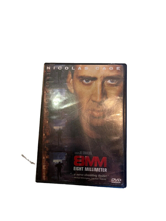 8MM DVD 1999 featuring Nicolas Cage thriller movie cover case by 1118 Emporium