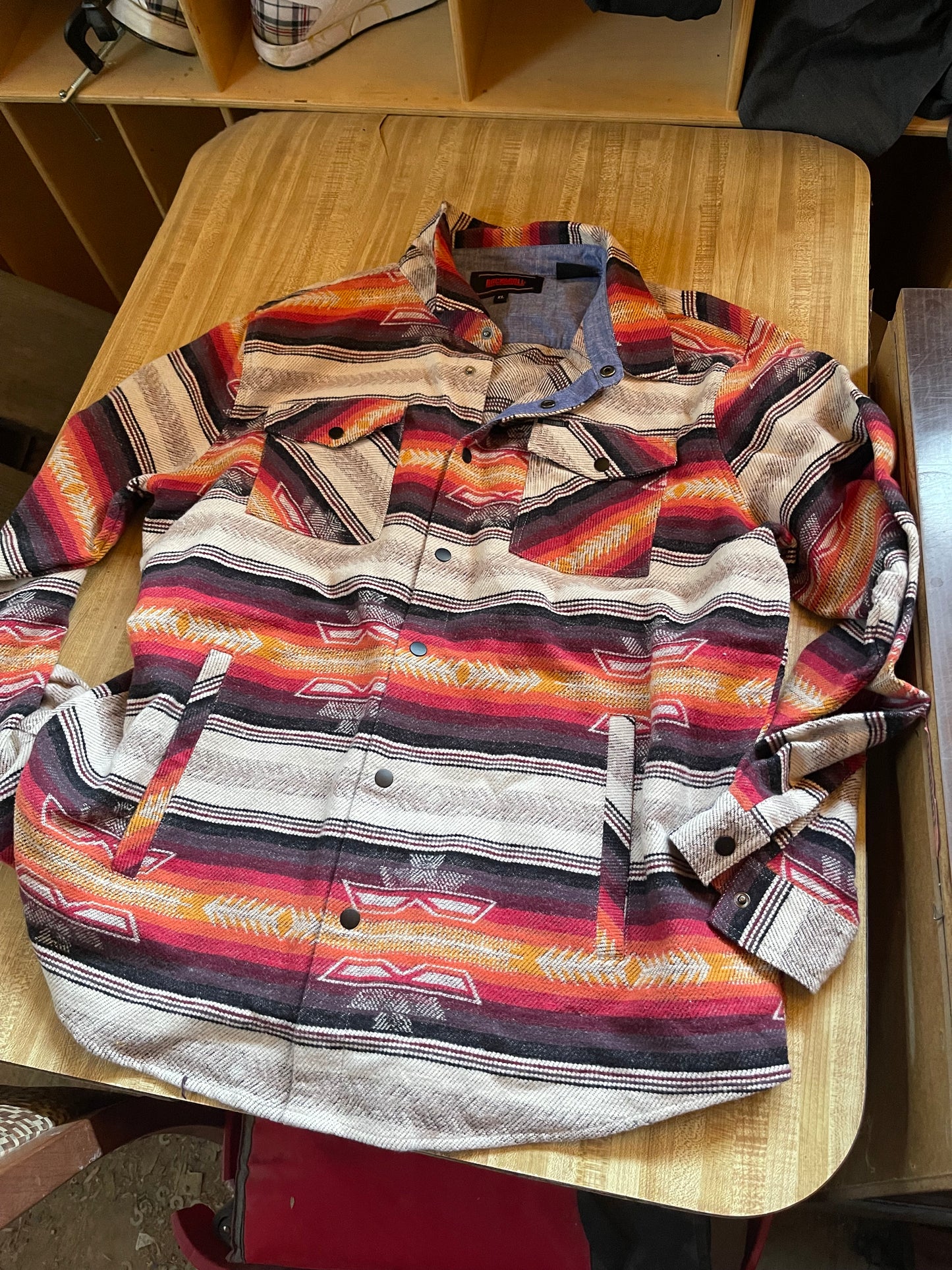 Rock & Roll denim cowboy flannel pearl snap Aztec southwestern xl