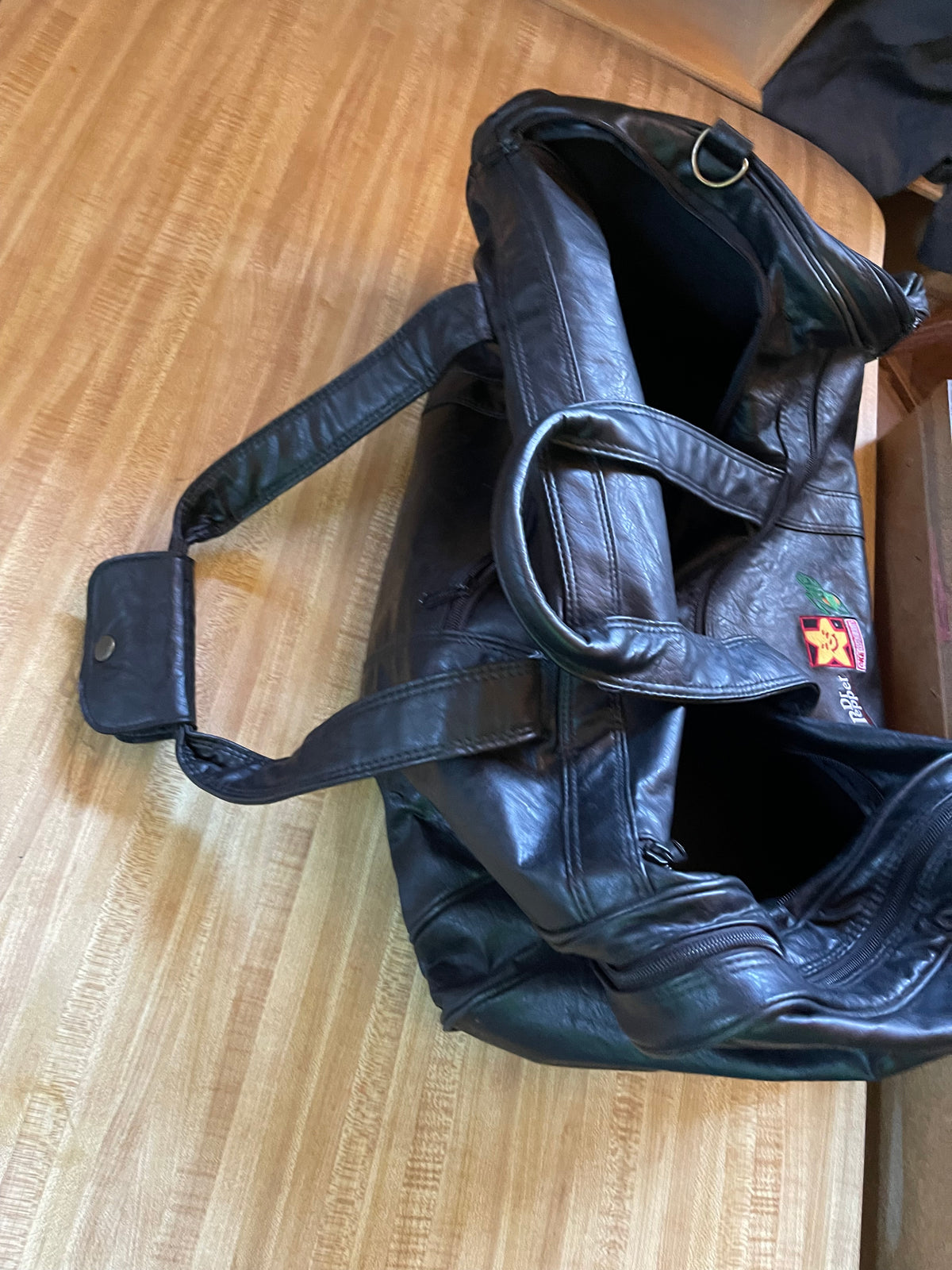 Vintage promotional leather duffle bag Dr Pepper 7up Carl’s Jr