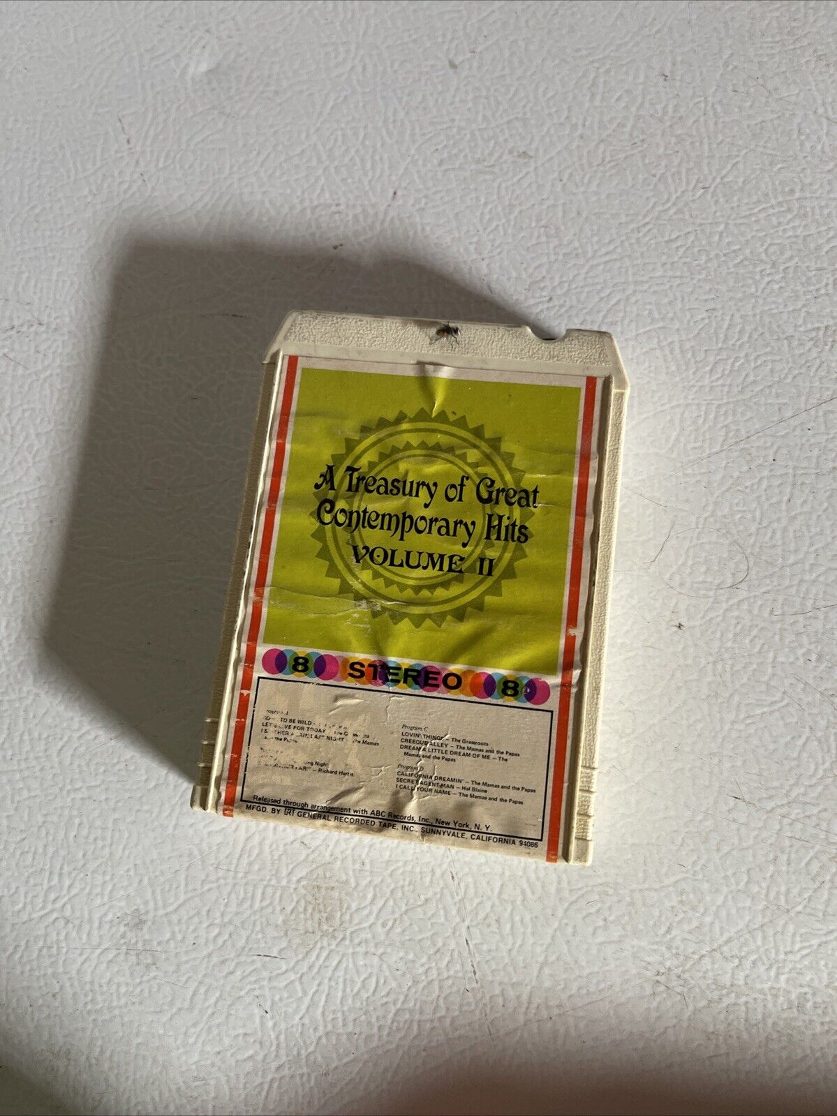 A Treasury Of Great Contemporary Hits 8 track tape with yellow and white label by 1118 Emporium