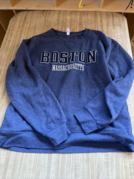 Blue AC Sport crewneck for men with Boston Massachusetts printed on the front