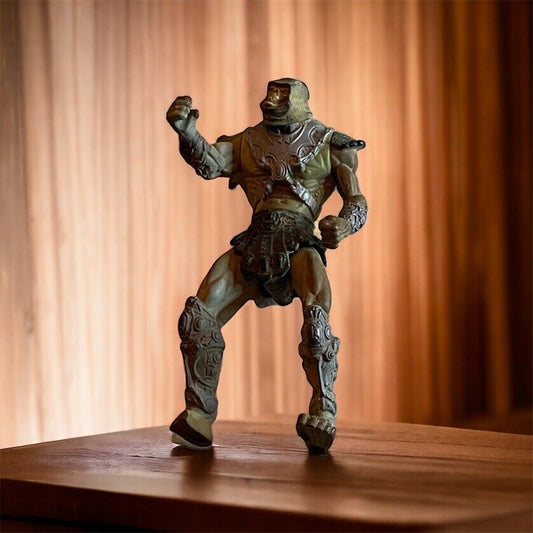 1118 Emporium action figure with missing foot posed on wooden surface with blurred background