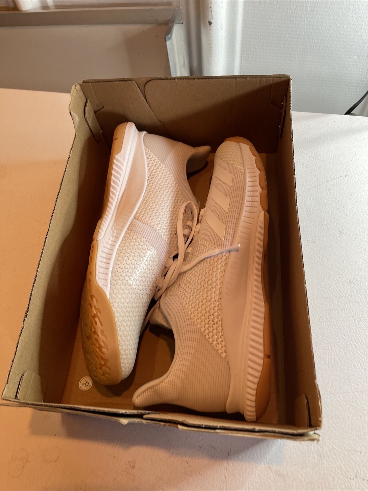 Adidas Crazyflight Bounce 3 size 10 white athletic shoes in a brown cardboard box