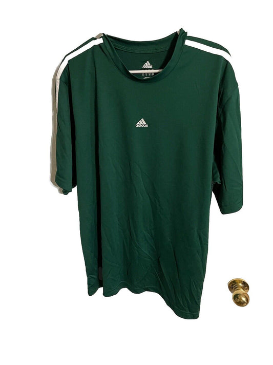 Green Adidas athletic shirt XL with white shoulder stripes and short sleeves