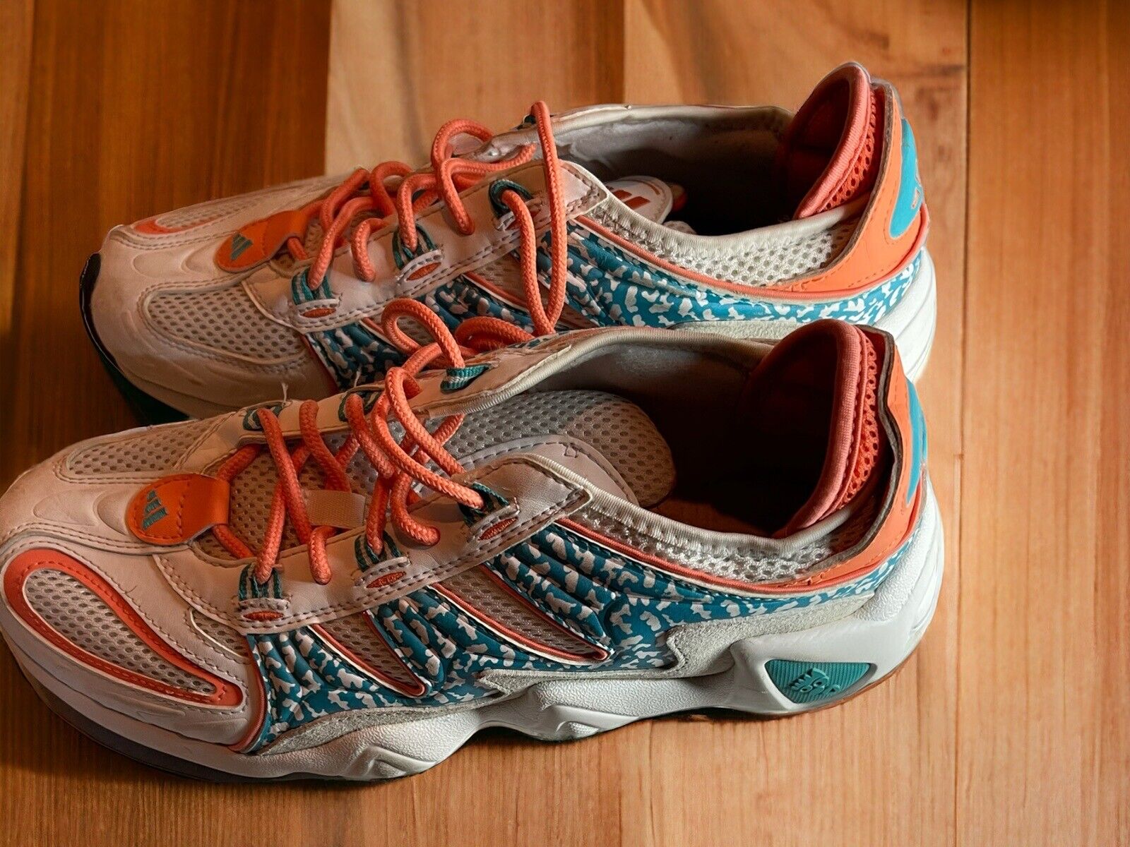 Adidas Originals FYW S-97 sneakers in orange blue and white with mesh and patterned overlays