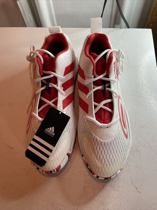 Adidas SM Exhibit A Team USA white and red athletic shoes with tag displayed on white surface