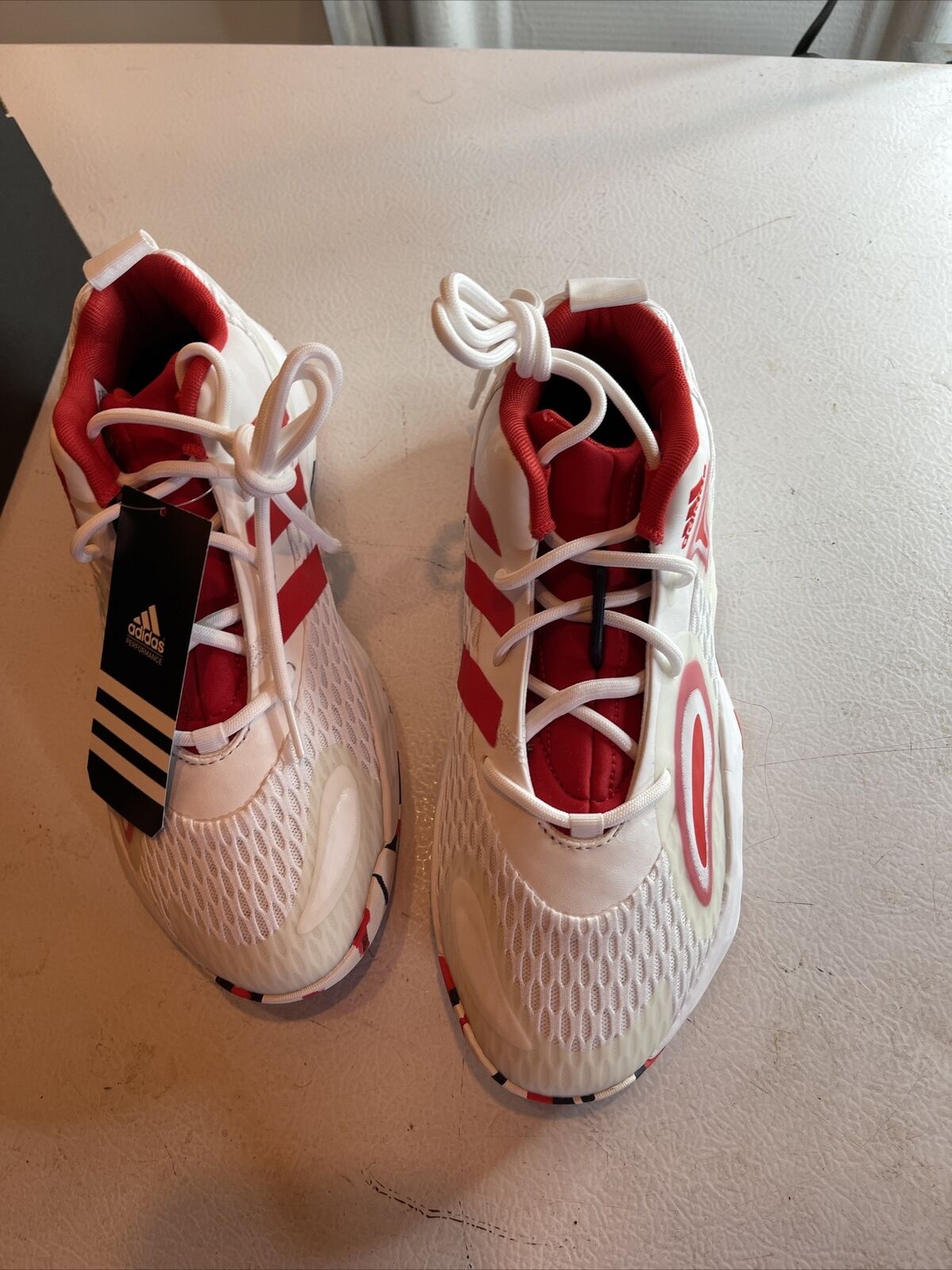 Adidas SM Exhibit A Team USA white and red athletic shoes with mesh upper and laces