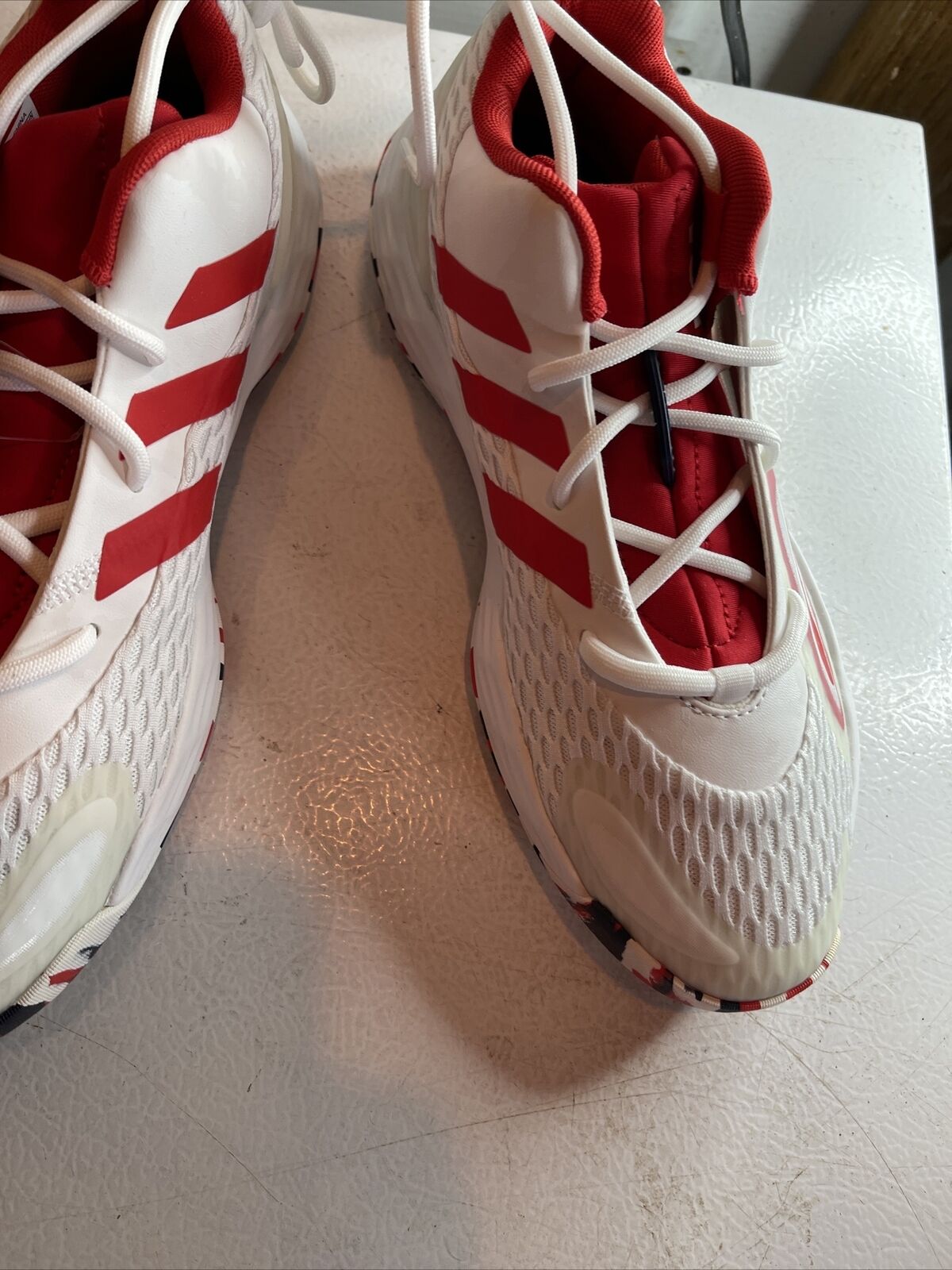 Adidas SM Exhibit A Team USA sneakers in white with red stripes and red interior lining
