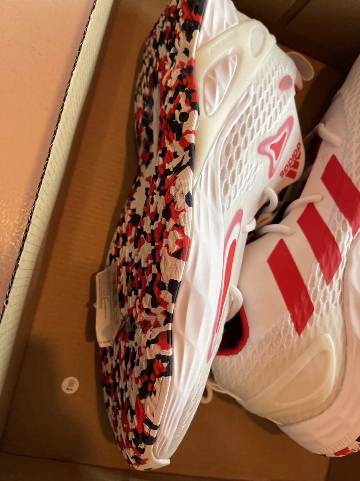 Adidas Team USA sneakers size 12 with white and red design and patterned sole in a box