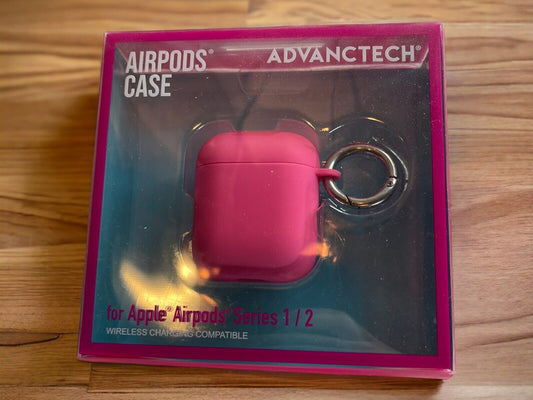 Pink Advanctech AirPods case in packaging compatible with Apple AirPods Series 1 and 2
