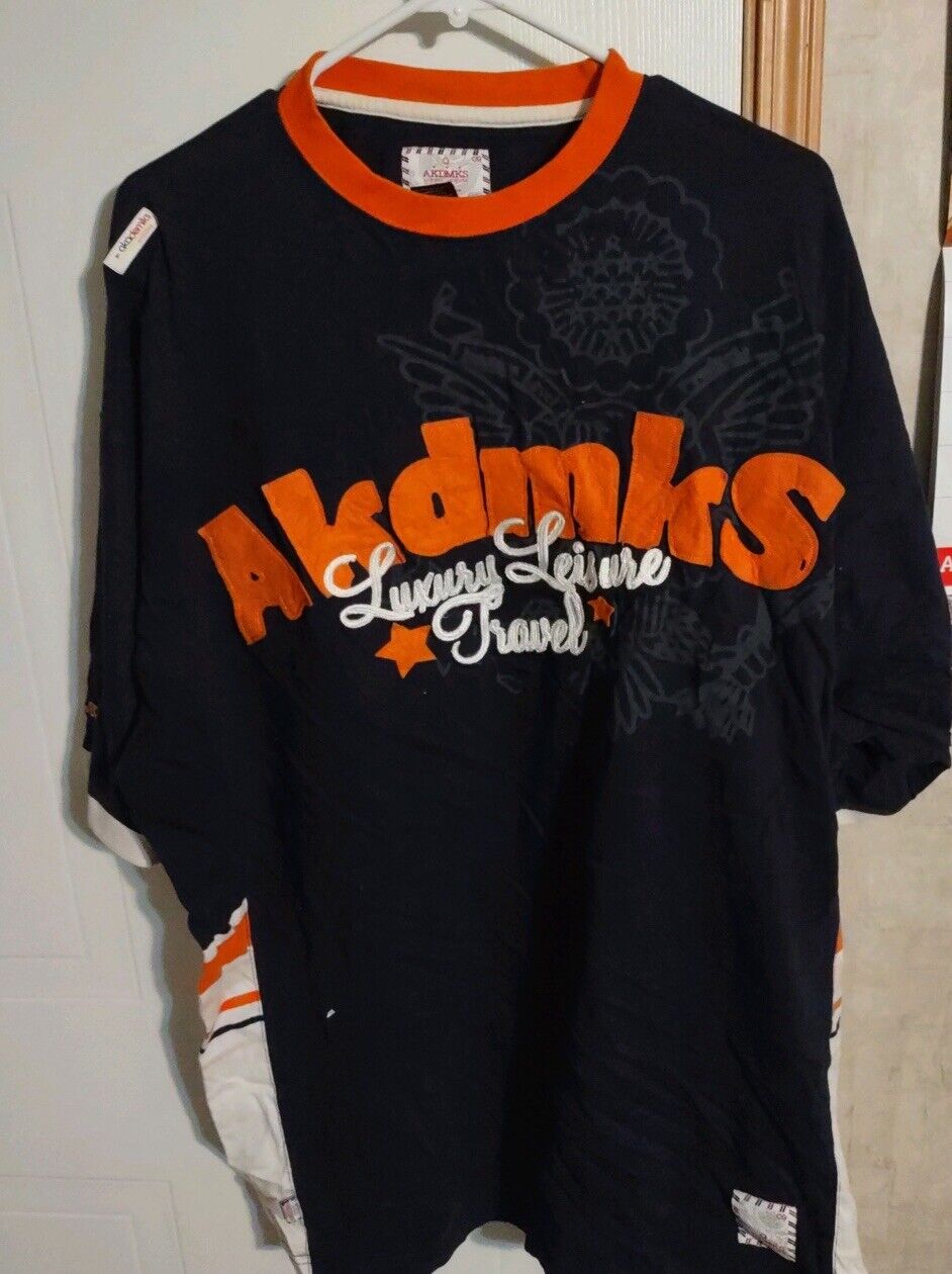 Black and orange Akdmks XXL T shirt with luxury leisure print and floral design