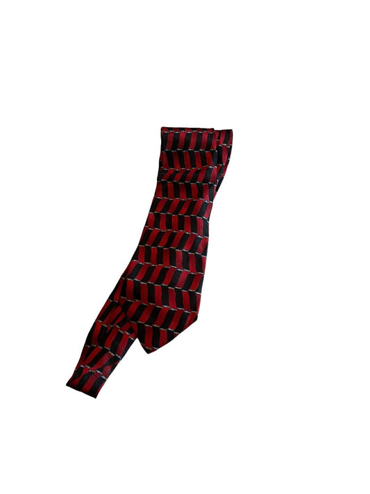 AKM silk tie for men in red and black geometric pattern from 1118 Emporium