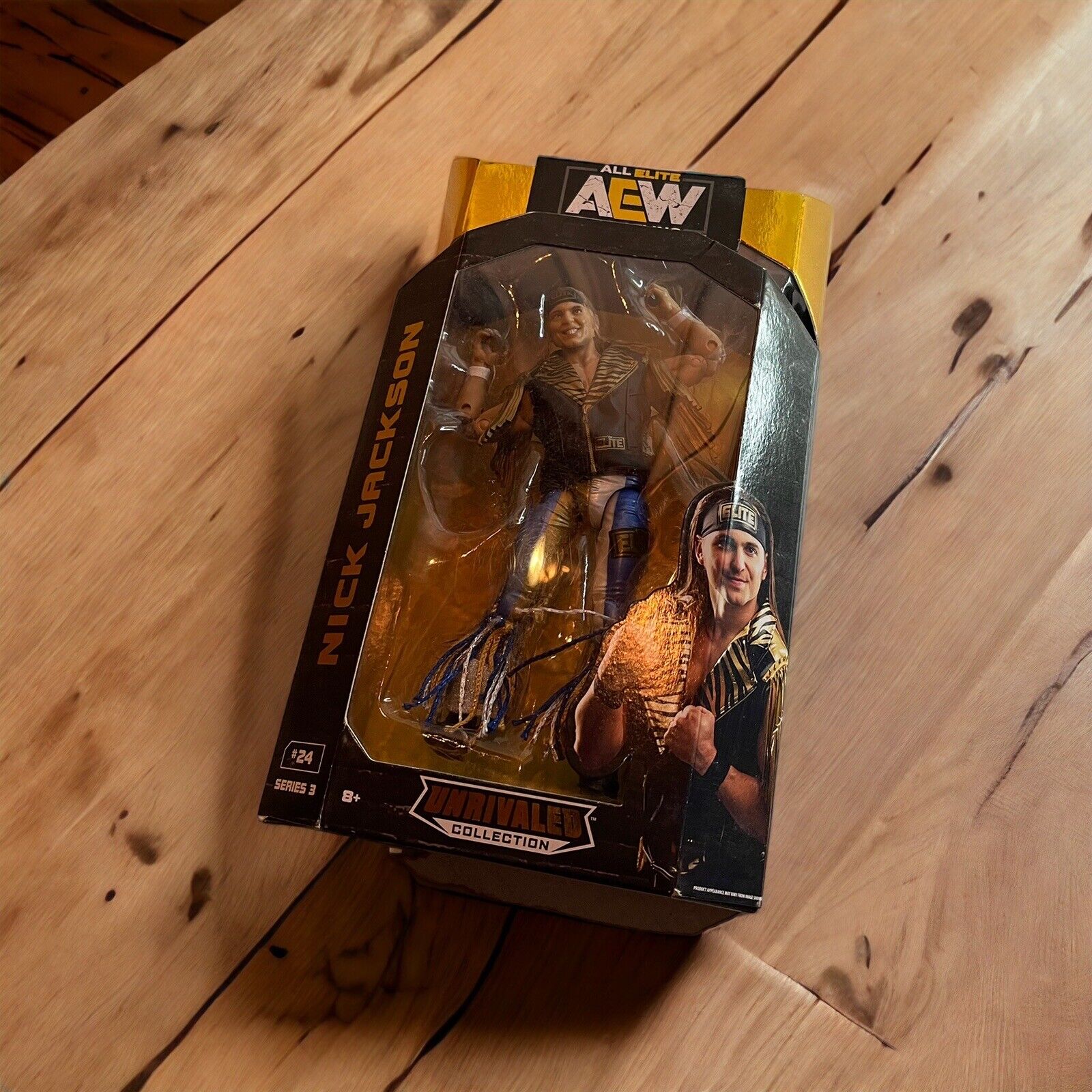 2020 All Elite Wrestling collectible Nick Jackson action figure in black and gold packaging