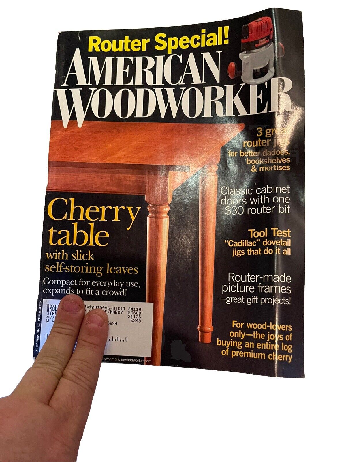 American Woodworker Magazine featuring Cherry table project with router tips and woodworking techniques