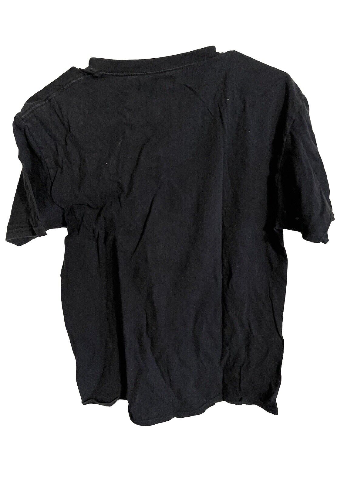 Black wrinkled Andre De Dienes graphic tee with short sleeves and crew neckline