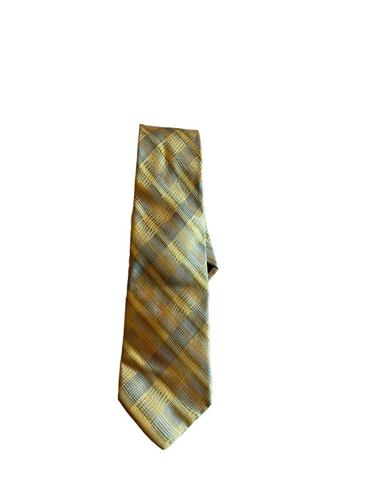 Antica Cravatteria silk tie with gold and silver plaid pattern from 1118 Emporium