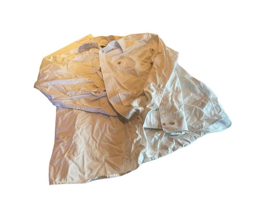 Beige Ariat men's button down shirt laid flat showing buttons and cuffs