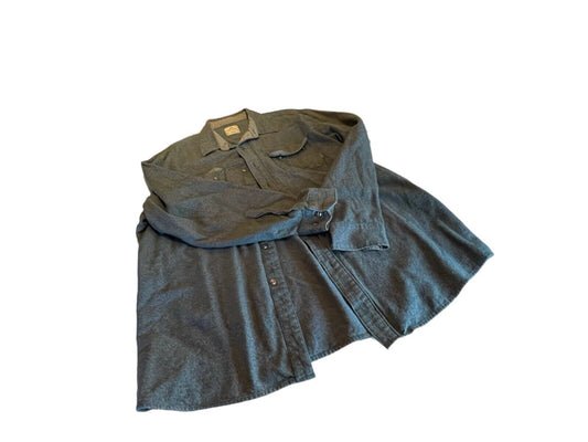 Gray Ascend button up shirt jacket laid flat with long sleeves and chest pocket