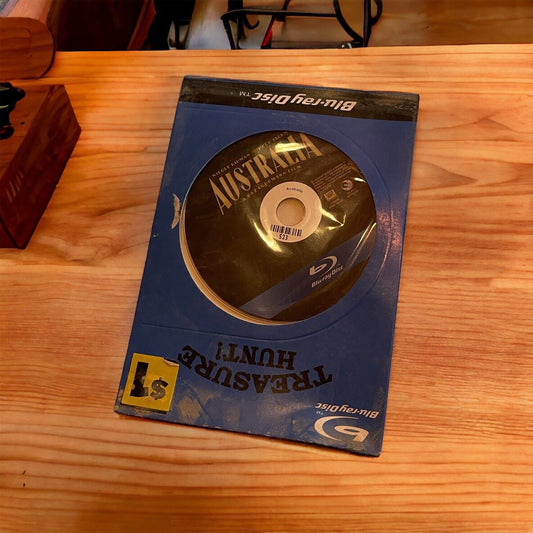 Australia Blu Ray movie disc in Treasure Hunt Blu-ray Disc case on wooden table