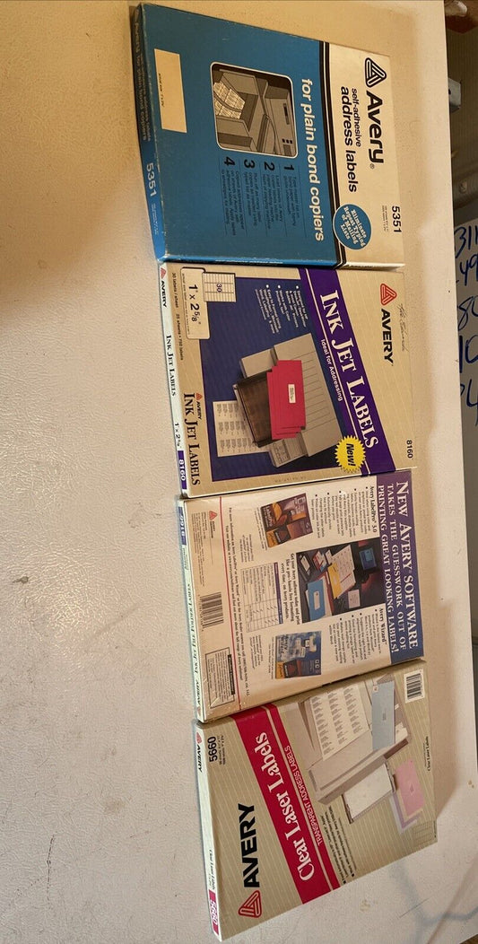 Avery labels bulk lot including inkjet labels and clear sheet labels in original packaging