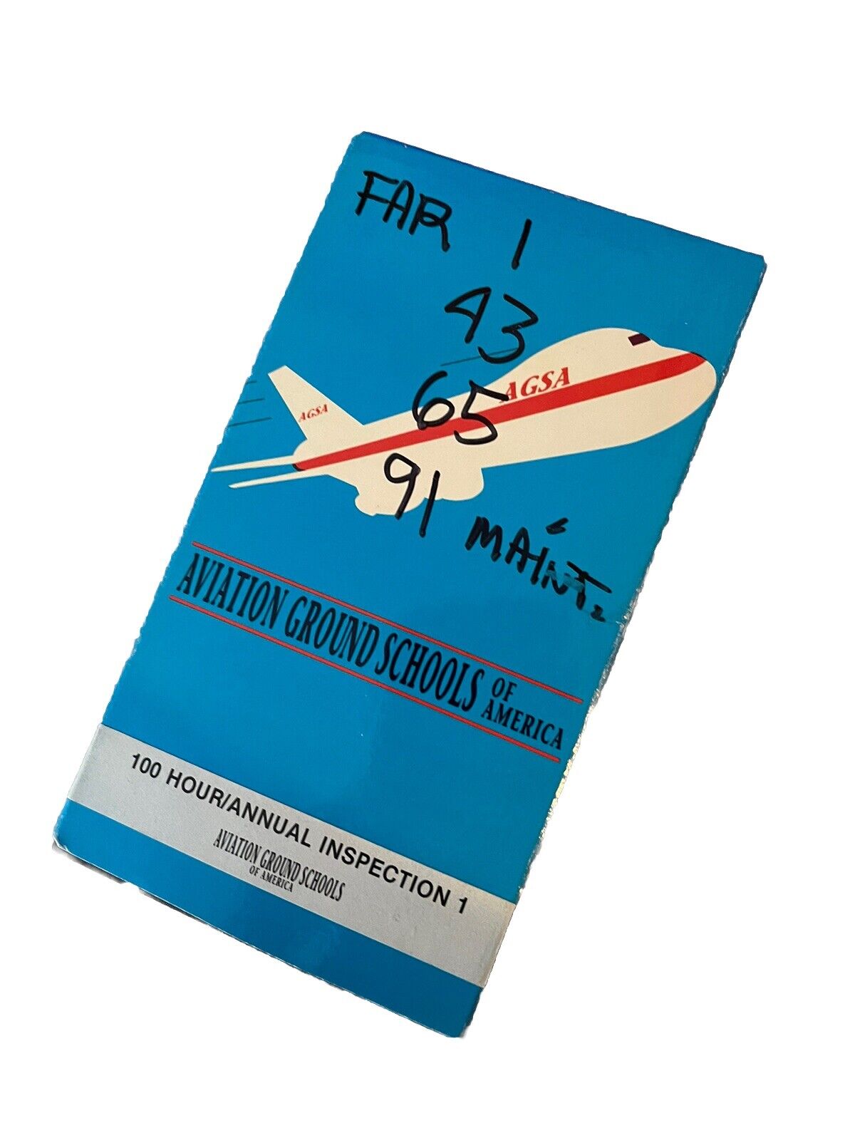 Aviation Ground Schools of America training VHS tape cover featuring a plane and aviation maintenance details for aviation maintenance training VHS
