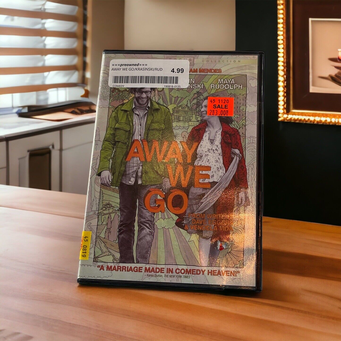 Away We Go DVD Blockbuster case with movie cover showing a man and woman standing outdoors