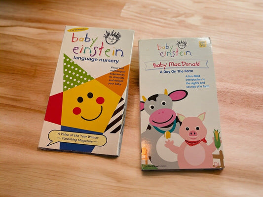 Baby Einstein educational VHS for babies featuring Language Nursery and Baby MacDonald farm themes