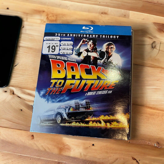 Back to the Future Blu-ray set 25th Anniversary Trilogy with DeLorean time machine on cover