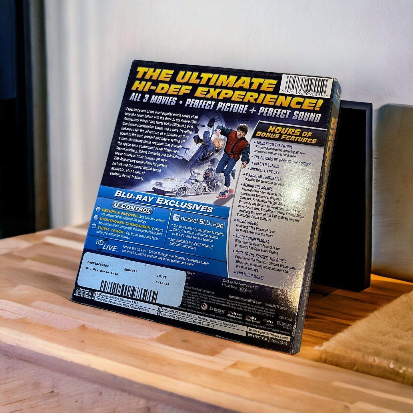 Back to the Future Blu-ray set showing the ultimate hi-def experience with bonus features and Blu-ray exclusives