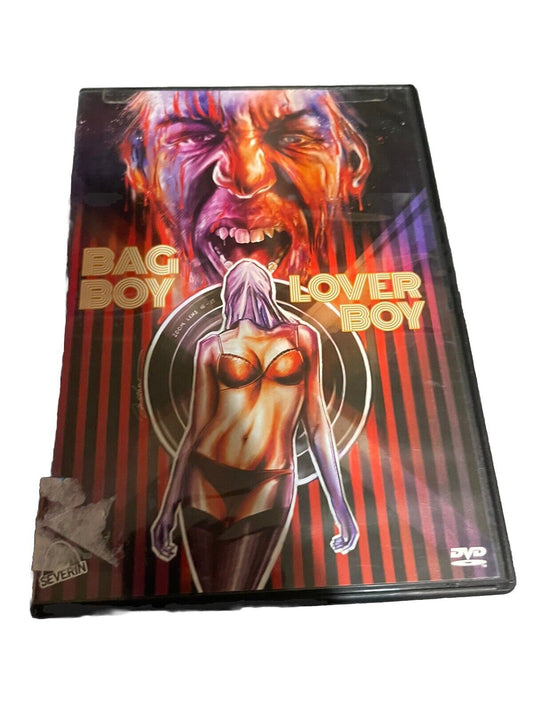 Bag Boy Lover Boy DVD with intense horror-themed cover art featuring a menacing face and a woman in lingerie