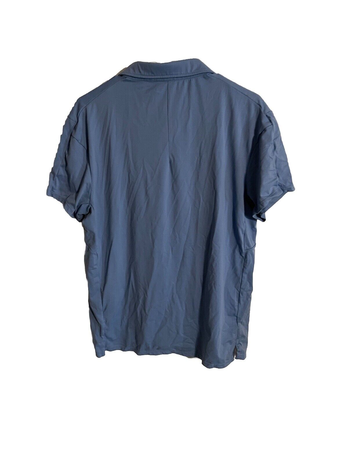Back view of Barbell brand polo large in navy blue with short sleeves and classic collar