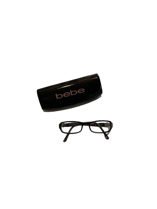 Bebe glasses with hard case in black featuring rectangular frames and protective storage case