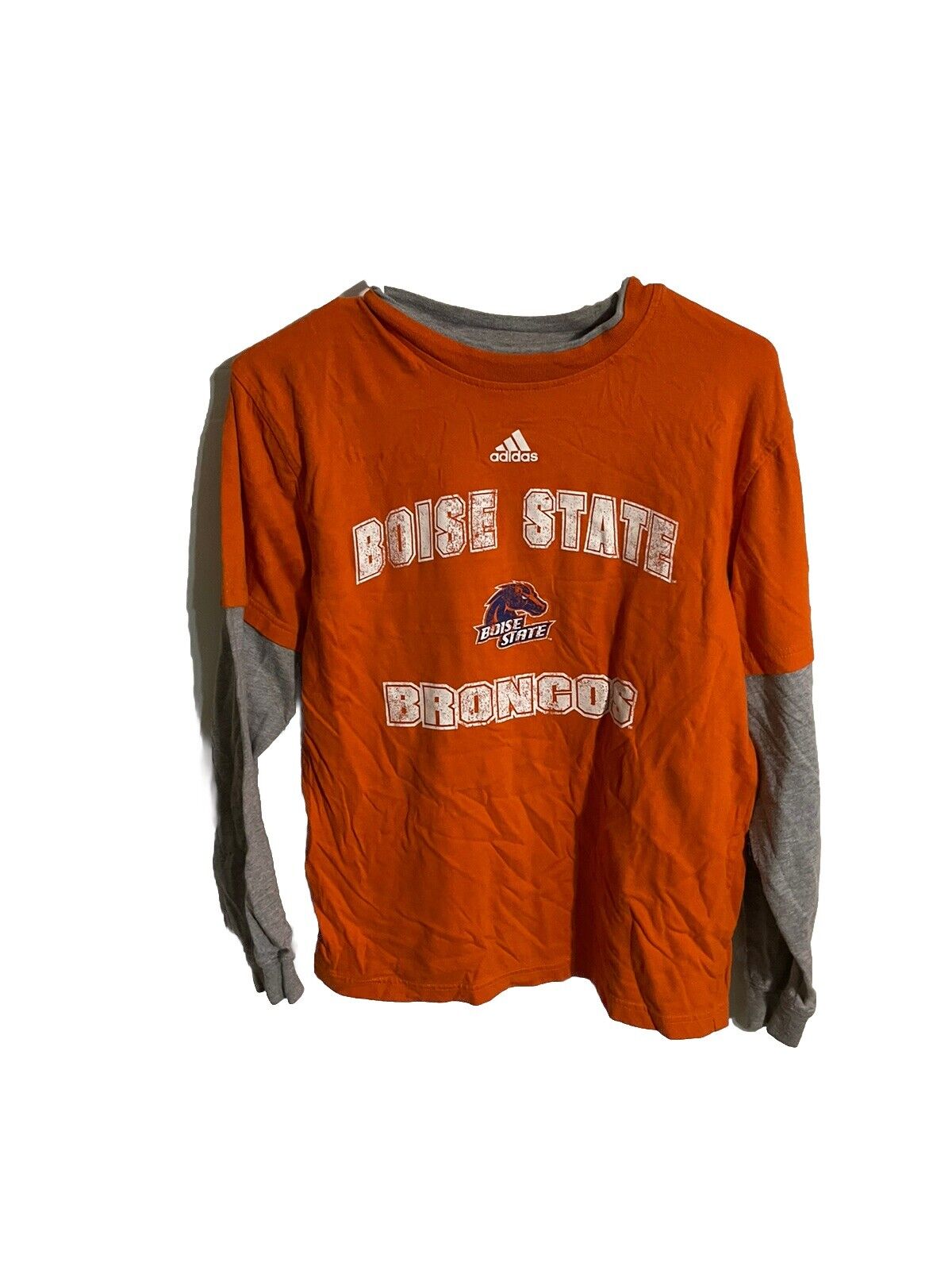 Adidas Boise State Broncos shirt orange with gray long sleeves and team logo on front