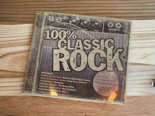 100% Classic Rock CD compilation with vintage amplifier design and 100 original artist recordings label