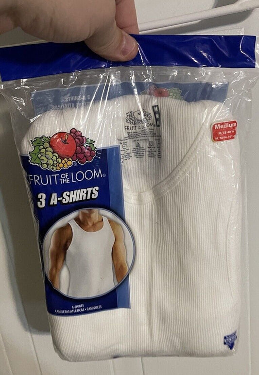1997 Fruit of the Loom undershirts 3-pack medium size white ribbed tank tops in original packaging