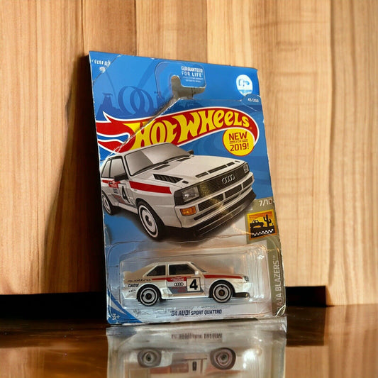 Hot Wheels Baja Blazers 7/10 collectible white Audi Sport Quattro toy car in original packaging