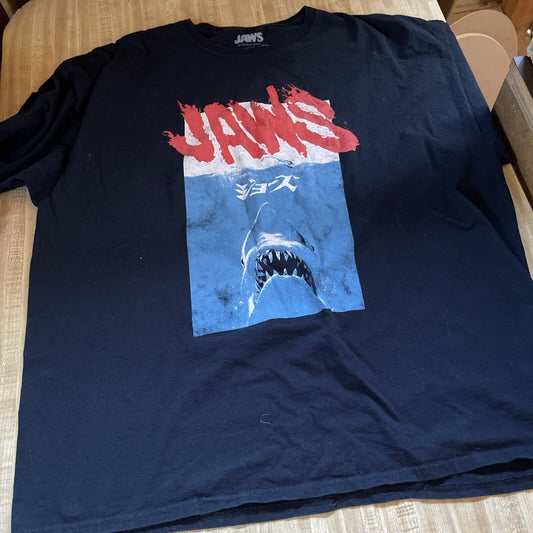 Black Jaws movie t shirt 3XL with red logo and graphic of shark rising from water