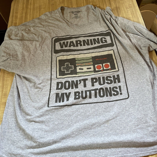 Nintendo controller t shirt 4XL gray with vintage gamepad and warning don’t push my buttons design