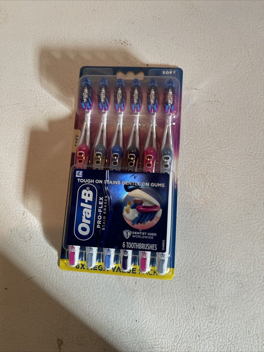 Pack of six Oral-B soft toothbrushes for sensitive teeth with flexible handles and soft bristles