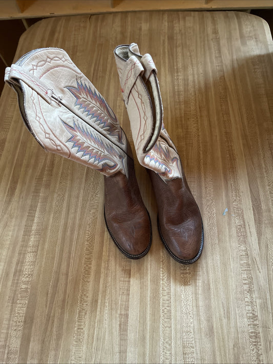 Tony Lama Cowboy Boots Rainbow Color Size 7 Vintage 1618