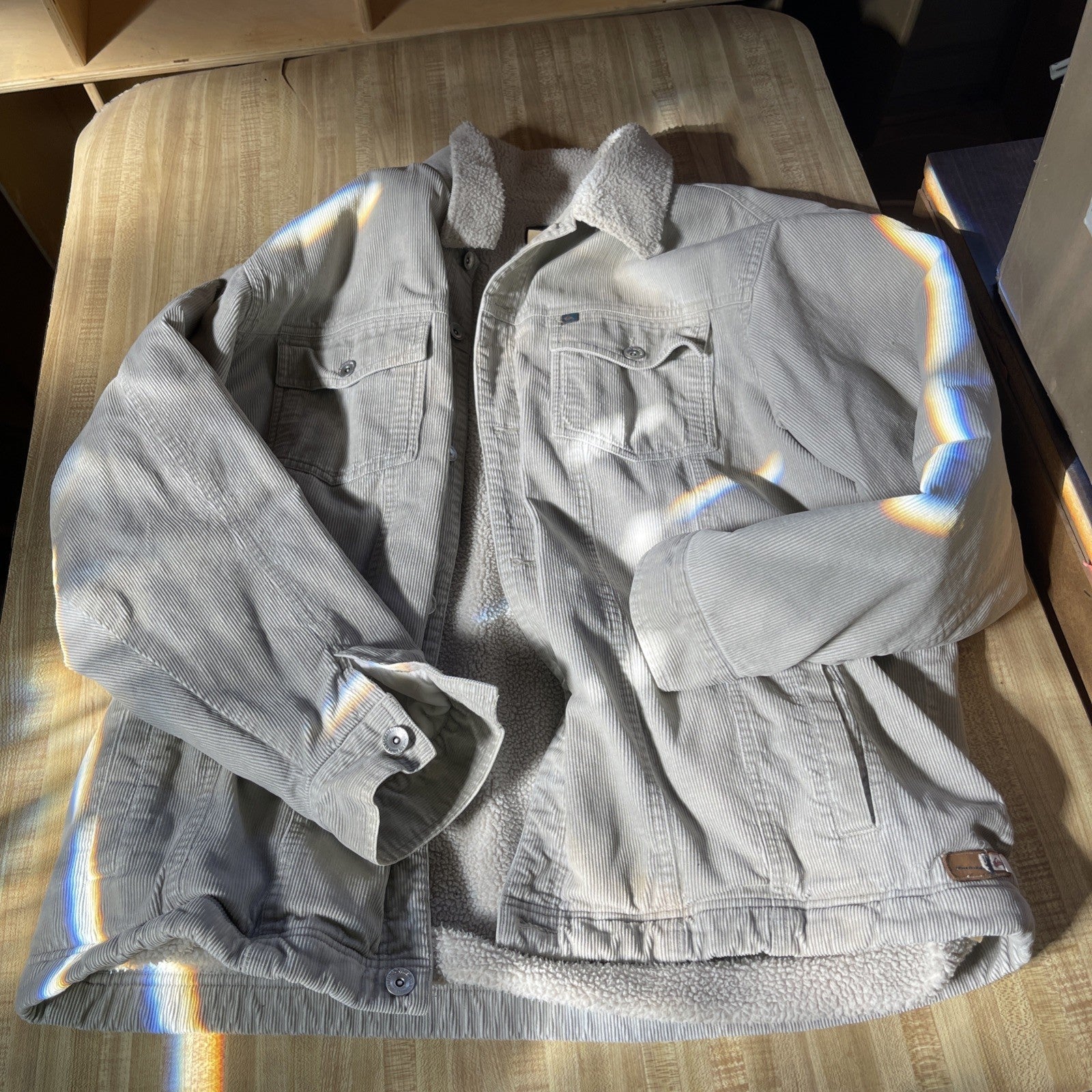 Vtg Quicksilver Sz XL Tan Corduroy Tested By Time Jacket Sherpa Lined Coat Y2K