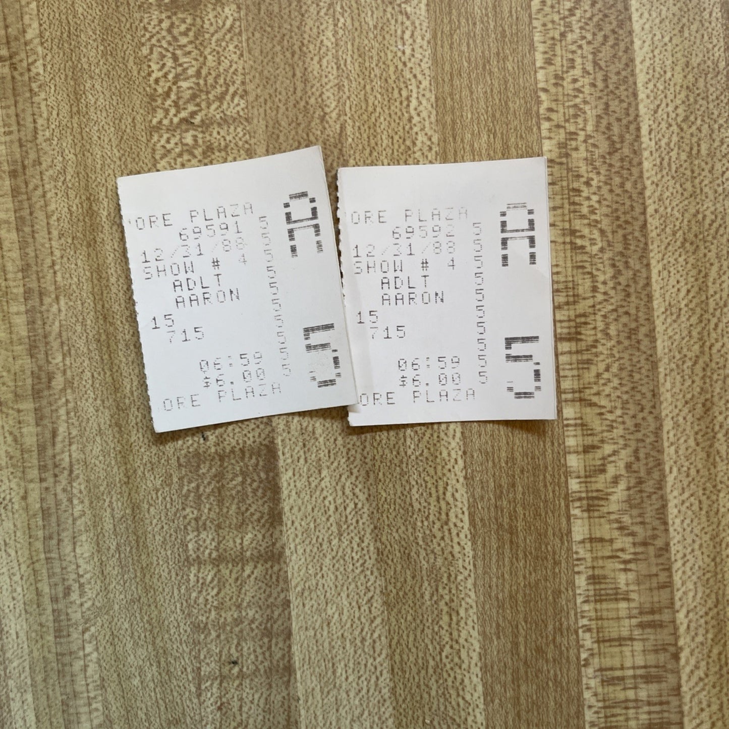 Vintage Ticket Stubs From 12/31/1988