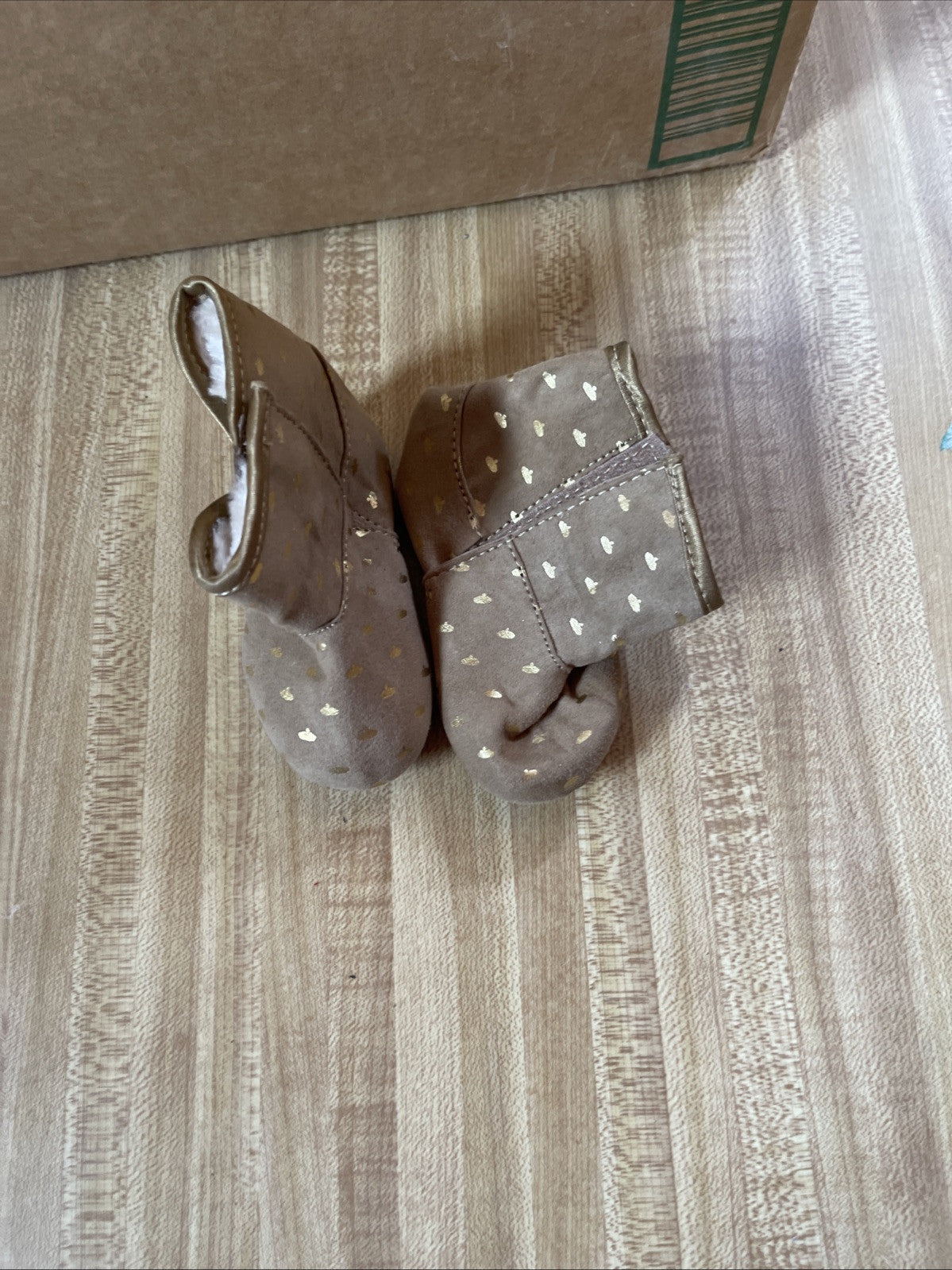 Disney Princess Baby Toddler 3 Faux Suede Fur Lined Booties Bow Detail Gold Prin