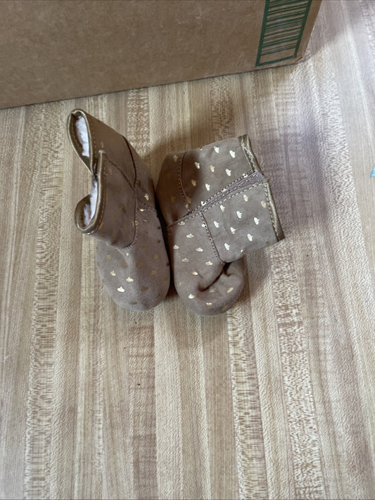 Disney Princess Baby Toddler 3 Faux Suede Fur Lined Booties Bow Detail Gold Prin